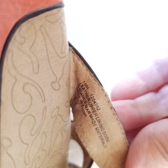 Womens SOFFT Leather Flats Sandals Shoes 10 M Coral Salmon Orange Black Slip On - Picture 4 of 13